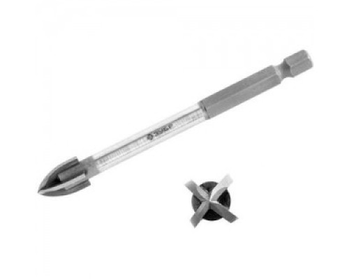 [Буры,сверла,долото] ЗУБР Сверло по кафелю, керамике, стеклу, с четырьмя режущими лезвиями, шестигранный хвостовик, 3 мм, 