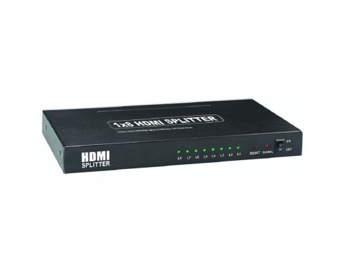 [переходник] ORIENT HDMI 4K Splitter HSP0108H, 1->8, HDMI 1.4/3D, UHDTV 4K(3840x2160)/HDTV1080p/1080i/720p, HDCP1.2, внешний БП 5В/3A, метал.корпус (29987)