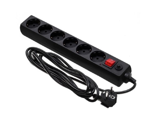 [Сетевые фильтры] BURO Сетевой фильтр, 6 розеток, 3 метра, (600SH-16-3-B), черный (коробка) (475275)