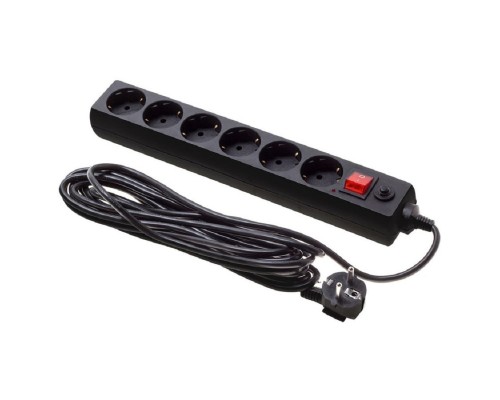 [Сетевые фильтры] BURO Сетевой фильтр, 6 розеток, 5 метров, (600SH-16-5-B), черный (коробка) {475279}