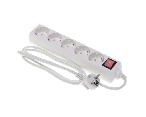 [Сетевые фильтры] BURO Сетевой удлинитель 5 розеток, 1.5 метра (BU-PS5.1/W), белый (пакет ПЭ) {475296}