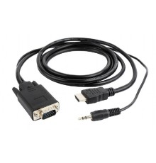 Кабель HDMI->VGA Cablexpert A-HDMI-VGA-03-6, 19M/15M + 3.5Jack, медь, позол.разъемы, 1.8м, черный, пакет