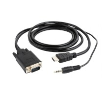 Кабель HDMI->VGA Cablexpert A-HDMI-VGA-03-10, 19M/15M + 3.5Jack, медь, позол.разъемы, 3м, черный, пакет