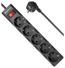 Defender Фильтр ES Largo 5.0 м, 5 розеток, черный [99499]