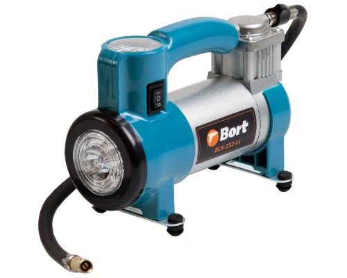 [Компрессоры] Bort BLK-252-Lt Компрессор автомобильный [91271099] { 25 л/мин, 7 бар, 12 В, 120 Вт, 3400 об/мин, 1.45 кг, набор аксессуаров 6 шт }