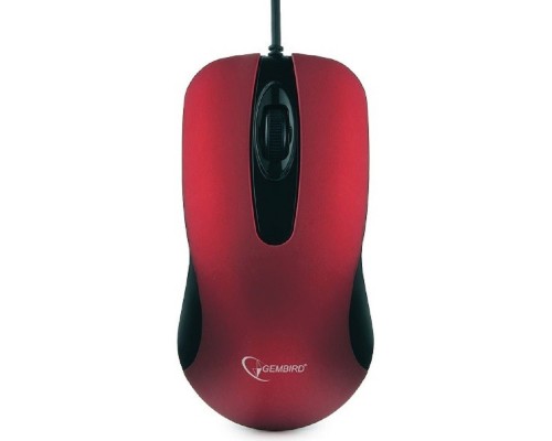 [Мышь] Gembird MOP-400-R красный USB {Мышь, бесшумный клик, 2 кнопки+колесо кнопка, 1000 DPI,  soft-touch, кабель 1.45м, блистер}