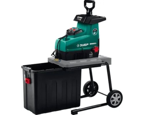 [Садовые измельчители] Зубр [ЗИЭ-44-2800] Измельчитель садовый электрический { бесшумный, р/с 44 мм, контейнер 60 л, 2800 Вт }