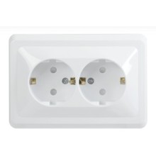 Iek ERV24-K01-16-DM РСш12-3-ВБ Розетка 2местн. с з/к c защ.штор. 16А ВЕГА (белый) IEK