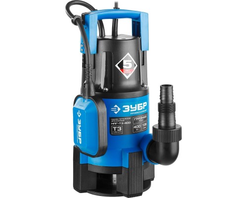 [Бензоинструмент] ЗУБР Профессионал [НПГ-Т3-400] Насос Т3 погружной { дренаж. для грязной воды (d частиц до 35мм), 400Вт, пропуск способн 135л/мин, напор 5м, провод 10м }