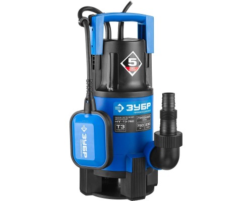 [Бензоинструмент] ЗУБР Профессионал [НПГ-Т3-750] Насос Т3 погружной { дренаж. для грязной воды (d частиц до 35мм), 750Вт, пропуск способн 230л/мин, напор 8м, провод 10м }