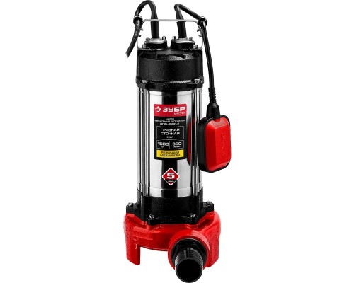 [Бензоинструмент] ЗУБР [НПФ-1500-Р] Насос фекальный погружной { 1500 Вт, пропускная способность 380 л/мин, напор 15 м, чугунный корпус, провод 5 м, с режущим механизмом }