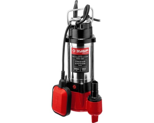 [Бензоинструмент] ЗУБР [НПФ-250] Насос фекальный погружной { 250 Вт, пропускная способность 150 л/мин, напор 7,5 м, чугунный корпус, с поплавком }