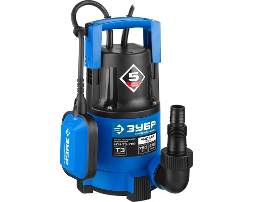 [Бензоинструмент] ЗУБР Профессионал [НПЧ-Т3-750] Насос Т3 погружной { дренажный для чистой воды (d частиц до 5мм), 750Вт,пропуск. способ. 210л/мин,напор 8.5м,провод 10м }