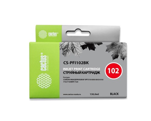 [расходные материалы] CACTUS PFI-102BK Картридж струйный для Canon iPF500/iPF600/iPF700/ MFP M40/iPF765/LP17/LP24, черный (130мл)