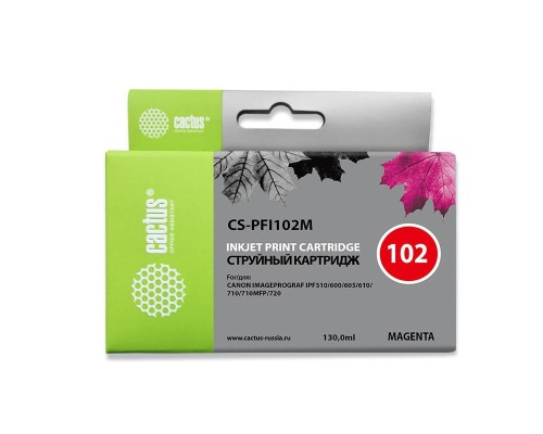 [расходные материалы] CACTUS PFI-102M Картридж струйный для Canon iPF500/iPF600/iPF700/ MFP M40/iPF765/LP17/LP24, пурпурный (130мл)