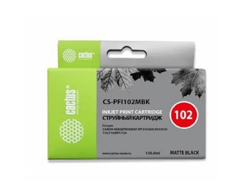 [расходные материалы] CACTUS PFI-102MBK Картридж струйный для Canon iPF500/iPF600/iPF700/ MFP M40/iPF765/LP17/LP24, черный матовый (130мл)