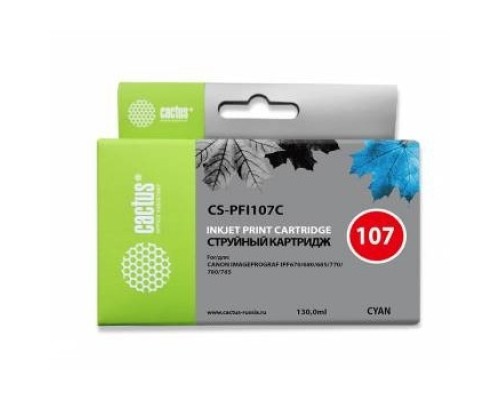 [расходные материалы] CACTUS PFI-107C Картридж струйный для Canon IP iPF670/iPF680/iPF685/iPF770/iPF780/iPF785/, синий (130мл)