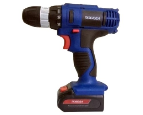 [Дрели, Шуруповерты] ПОБЕДА ДА-18/2 Ли Дрель-шуруповерт аккумуляторная [180201636] { 18В; 38 нм; быстрая зарядка; 2 батареи; кейс; }