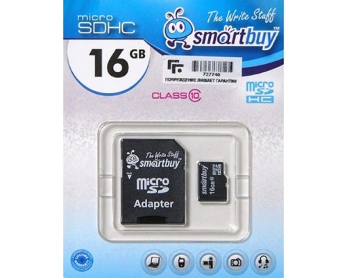[Карта памяти ] Micro SecureDigital 16Gb Smartbuy SB16GBSDCL10-01 {Micro SDHC Class 10, SD adapter}