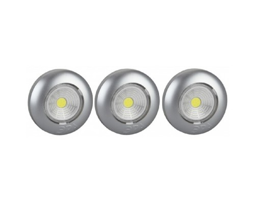 [Фонари] ЭРА Б0031043 Фонарь-подсветка SB-504 Аврора серебристый (упак. 3 шт) {СОВ диод, самоклеющаяся поверхность, 3хААА в комплект не входят}