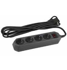 ЭРА Б0019740 Сетевой фильтр USF-M-4es-1.5m-B (черный) с заземл, 3x0,75мм2, с выкл, 4гн, 1.5м {защита от короткого замыкания, защита от перегрузки}