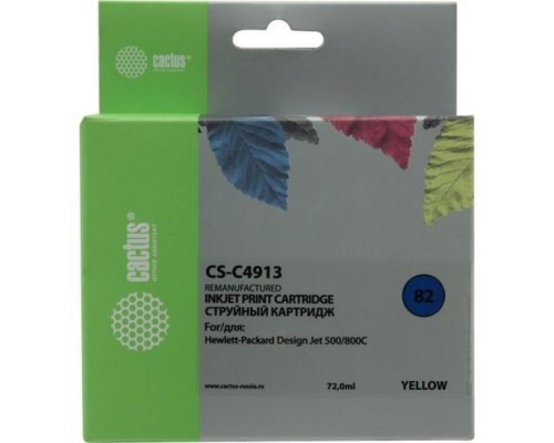 [расходные материалы] Cactus C4913 Картридж струйный CS-C4913 №82 желтый (72мл) для HP DJ 500/800C