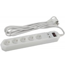 Эра Б0019037 Сетевой фильтр USF-5es-1.5m-USB-W (белый) с заземл, 3x0,75мм2, с выкл, 5гн, 1,5м {защита от короткого замыкания, от перегрузки, от импульсных помех, USB-зарядка}