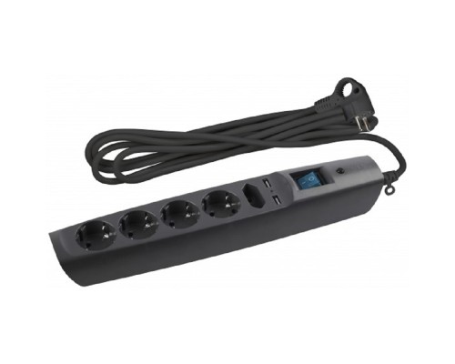 [ЭРА Удлинители бытовые, Сетевые фильтры] ЭРА C0043326 Сетевой фильтр SFU-5es-2m-B черный {3x1 мм2, со шт, с выкл, 5гн + 2 USB - зарядки, 2м, защита от короткого замыкания, от перегрузки, от импульсных и высокочастнотных помех}