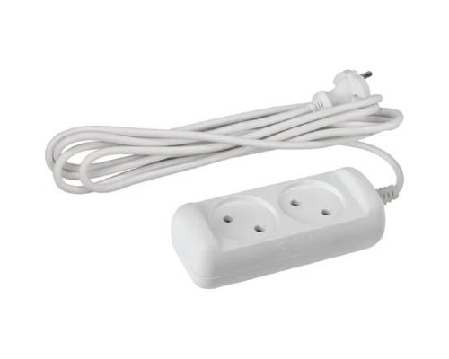 [ЭРА Удлинители бытовые, Сетевые фильтры] ЭРА Б0028359 Удлинитель электрический U-2-1,5m-2x1 без заземления 2 розетки 1,5м ПВС 2x1 мм2 10А 