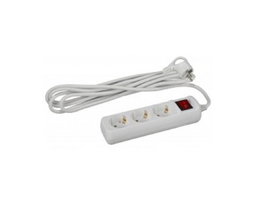 [ЭРА Удлинители бытовые, Сетевые фильтры] ЭРА Б0028379 Удлинитель электрический U-3es-5m-3x1 с заземлением с выключателем 3 розетки 5м ПВС 3x1 мм2 16А 