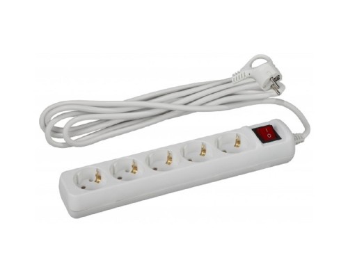 [ЭРА Удлинители бытовые, Сетевые фильтры] ЭРА Б0028382 Удлинитель электрический U-5es-3m-3x1 с заземлением с выключателем 5 розеток 3м ПВС 3x1 мм2 16А