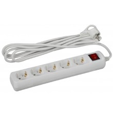 ЭРА Б0028383 Удлинитель электрический U-5es-5m-3x1 с заземлением с выключателем 5 розеток 5м ПВС 3x1 мм2 16А