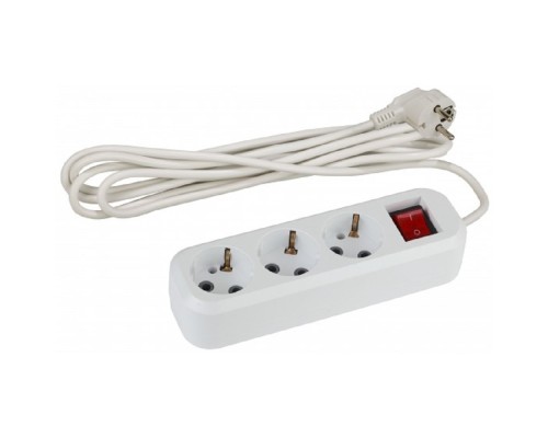 [ЭРА Удлинители бытовые, Сетевые фильтры] ЭРА Б0035755 Удлинитель электрический UX-3es-5m с заземлением с выключателем 3 розетки 5м ПВС 3x0,75мм2 10А