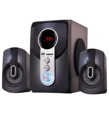 Ginzzu GM-405 2.1 с Bluetooth, выходная мощность 20Вт + 2х10Вт, аудиоплеер USB-flash, SD-card, FM-радио, пульт ДУ - 21 кнопка, стерео вход (2RCA), эквалайзер (обыч