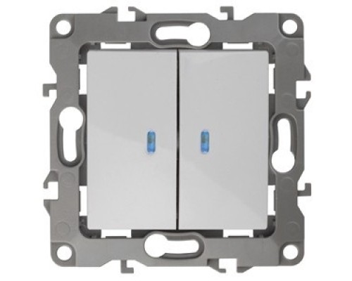 [ЭРА Розетки, выключатели] Эра Б0014658 12-1105-02 Выключатель двойной с подсветкой, 10АХ-250В, Эра12, слоновая кость