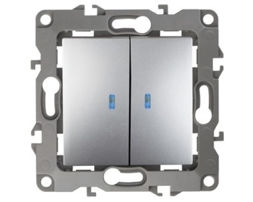 [ЭРА Розетки, выключатели] Эра Б0014659 12-1105-03 Выключатель двойной с подсветкой, 10АХ-250В, Эра12, алюминий