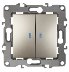 Эра Б0014660 12-1105-04 Выключатель двойной с подсветкой, 10АХ-250В, Эра12, шампань