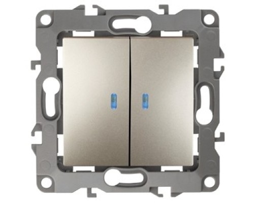 [ЭРА Розетки, выключатели] Эра Б0014660 12-1105-04 Выключатель двойной с подсветкой, 10АХ-250В, Эра12, шампань