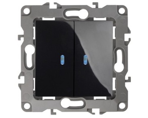 [ЭРА Розетки, выключатели] Эра Б0014662 12-1105-06 Выключатель двойной с подсветкой, 10АХ-250В, Эра12, чёрный