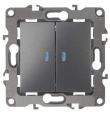 Эра Б0019291 12-1105-12 Выключатель двойной с подсветкой, 10АХ-250В, Эра12, графит