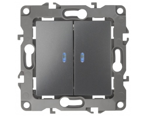 [ЭРА Розетки, выключатели] Эра Б0019291 12-1105-12 Выключатель двойной с подсветкой, 10АХ-250В, Эра12, графит