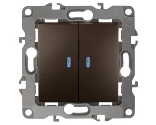 [ЭРА Розетки, выключатели] Эра Б0019292 12-1105-13 Выключатель двойной с подсветкой, 10АХ-250В, Эра12, бронза