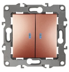 Эра Б0019293 12-1105-14 Выключатель двойной с подсветкой, 10АХ-250В, Эра12, медь