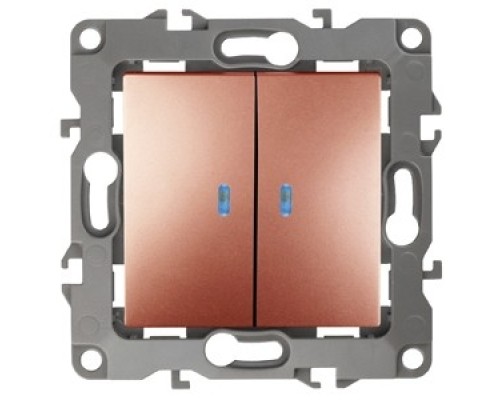 [ЭРА Розетки, выключатели] Эра Б0019293 12-1105-14 Выключатель двойной с подсветкой, 10АХ-250В, Эра12, медь
