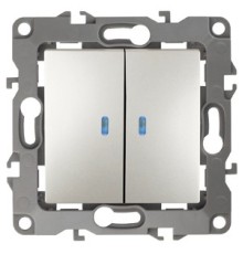 Эра Б0019294 12-1105-15 Выключатель двойной с подсветкой, 10АХ-250В, Эра12, перламутр