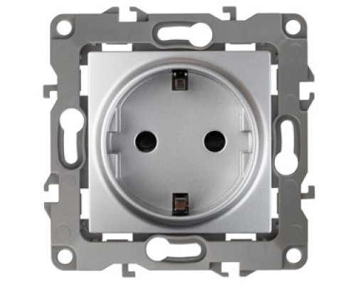 [ЭРА Розетки, выключатели] Эра Б0014683 12-2001-03 Розетка 2P+E Schuko, 16АХ-250В, без м.лапок, Эра12, алюминий