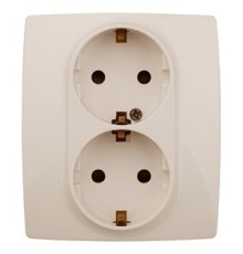 Эра Б0014700 12-2104-02 Розетка 2X2P+E Schuko со шторками, 16АХ-250В, Эра12, слоновая кость