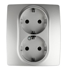 Эра Б0014701 12-2104-03 Розетка 2X2P+E Schuko со шторками, 16АХ-250В, Эра12, алюминий