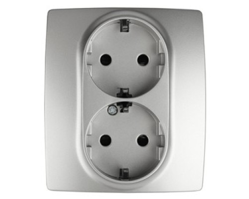 [ЭРА Розетки, выключатели] Эра Б0014701 12-2104-03 Розетка 2X2P+E Schuko со шторками, 16АХ-250В, Эра12, алюминий
