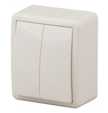 Эра Б0020667 11-1205-02 Выключатель двойной с подсветкой, 10АХ-250В, ОУ, Эра Эксперт, сл.кость